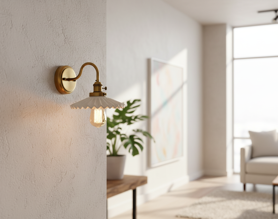 Wall-mounted light fixture in a modern living room setting