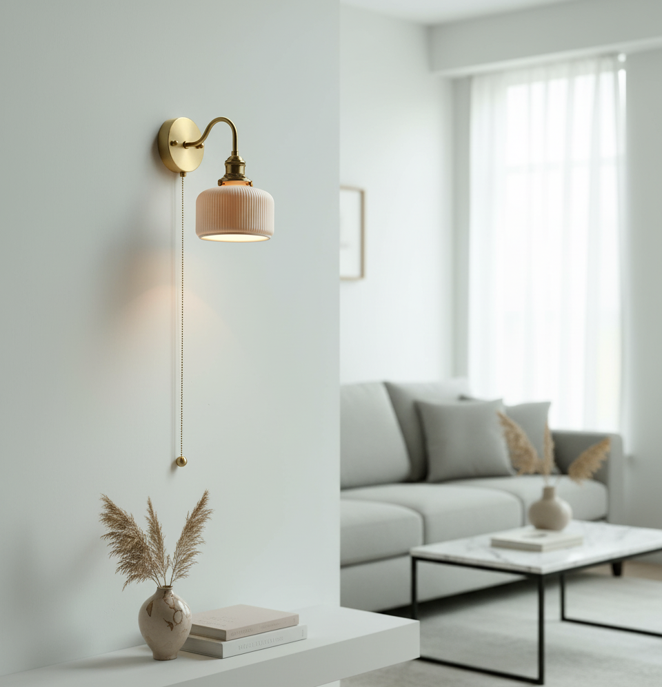 Ceramic Shade Wall Light with Brass Gooseneck Arm - Modefinity