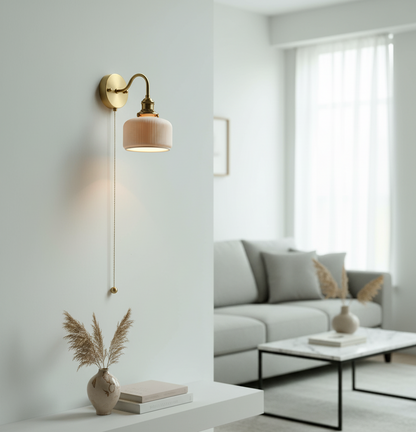 Ceramic Shade Wall Light with Brass Gooseneck Arm - Modefinity