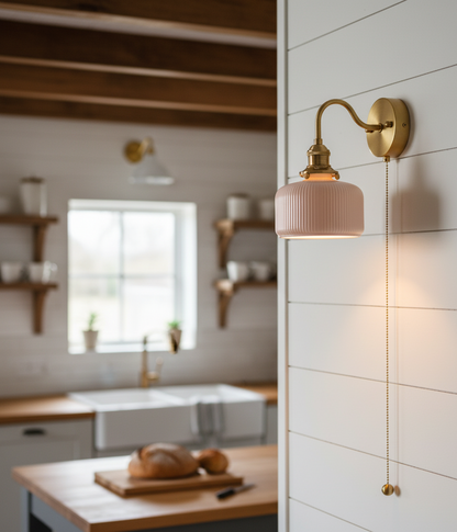 Ceramic Shade Wall Light with Brass Gooseneck Arm - Modefinity