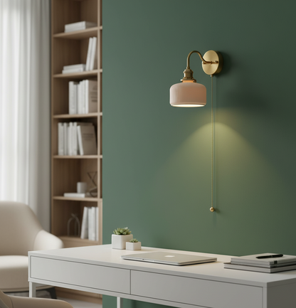 Ceramic Shade Wall Light with Brass Gooseneck Arm - Modefinity