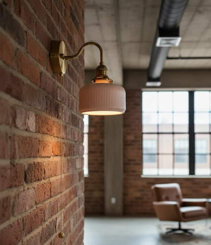 Ceramic Shade Wall Light with Brass Gooseneck Arm - Modefinity