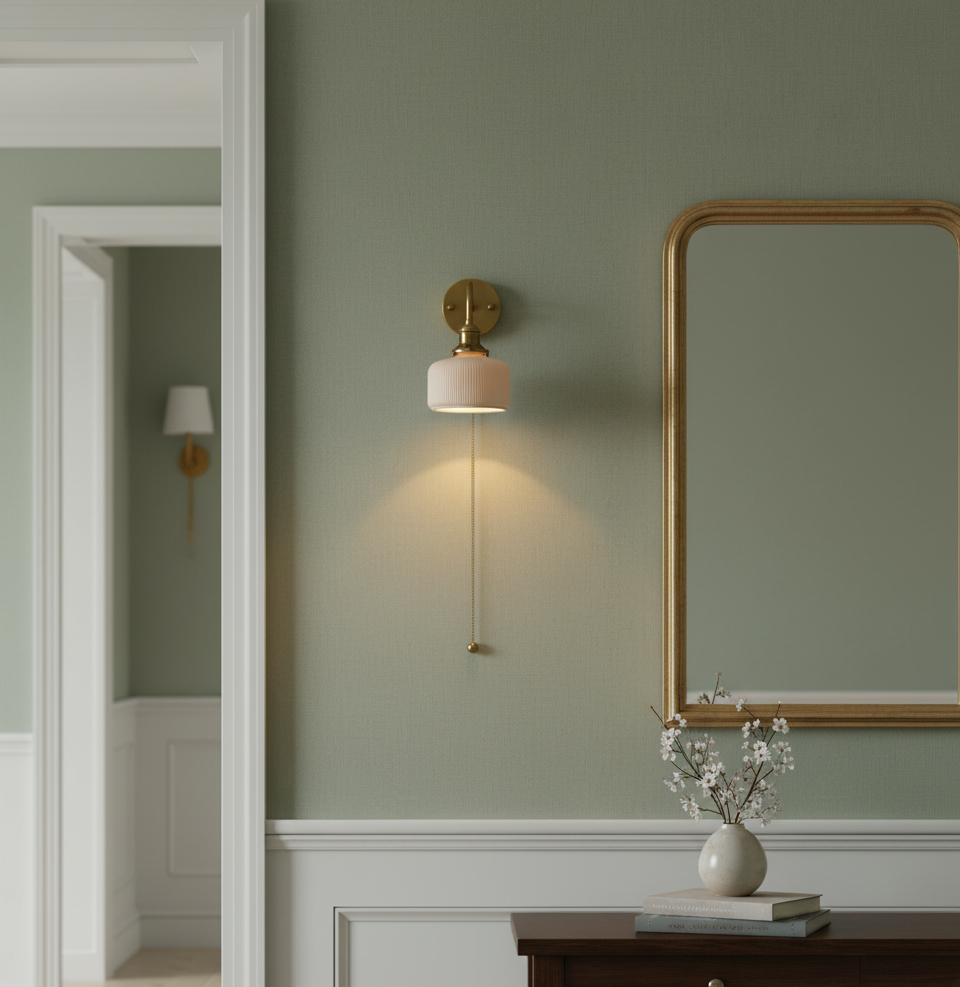 Ceramic Shade Wall Light with Brass Gooseneck Arm - Modefinity