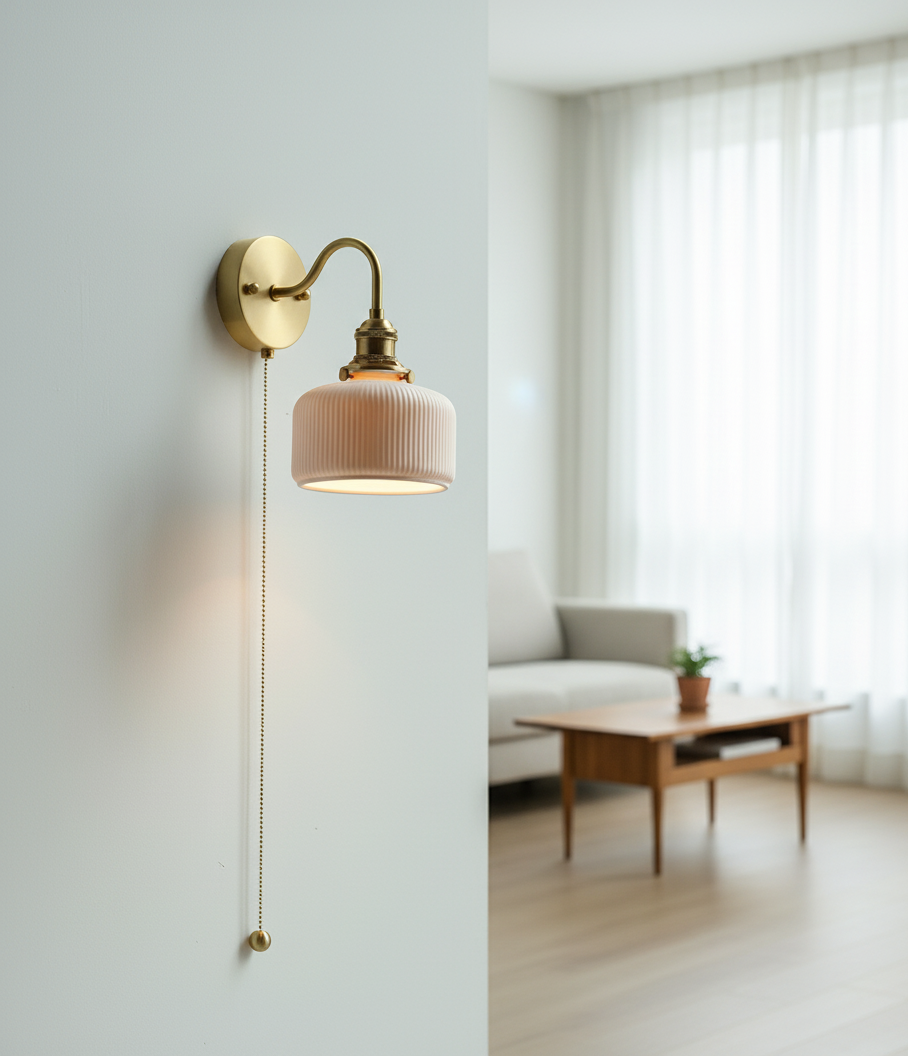 Ceramic Shade Wall Light with Brass Gooseneck Arm - Modefinity