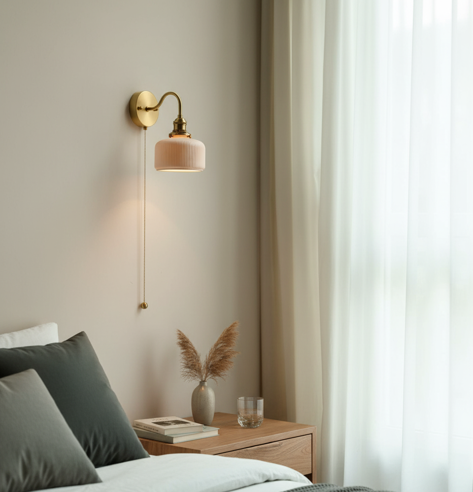 Ceramic Shade Wall Light with Brass Gooseneck Arm - Modefinity