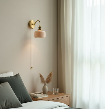 Ceramic Shade Wall Light with Brass Gooseneck Arm - Modefinity