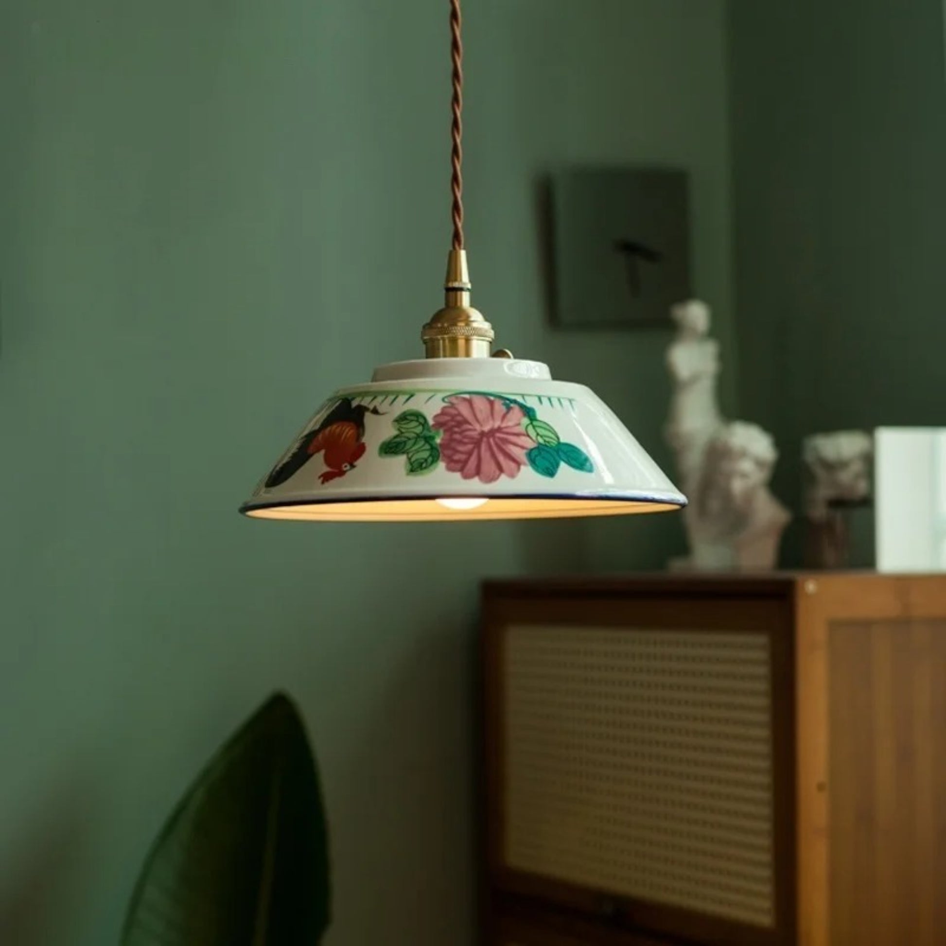 Hand-Painted Floral Ceramic Pendant Light - Modefinity