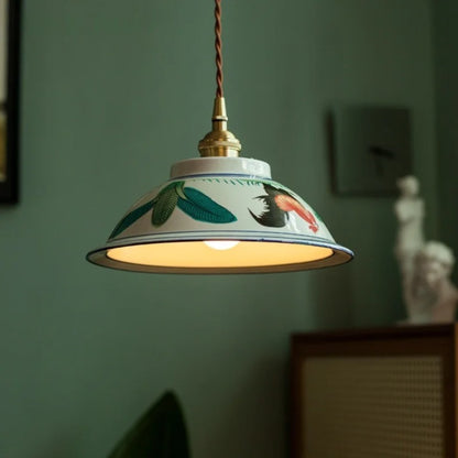 Hand-Painted Floral Ceramic Pendant Light - Modefinity