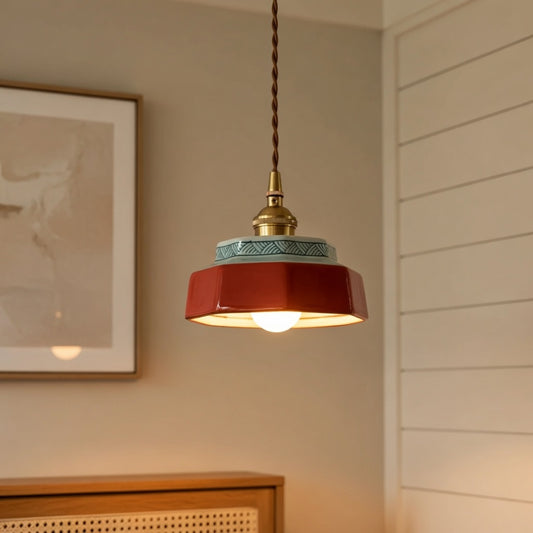 Handcrafted Red & Turquoise Ceramic Pendant Light - Modefinity
