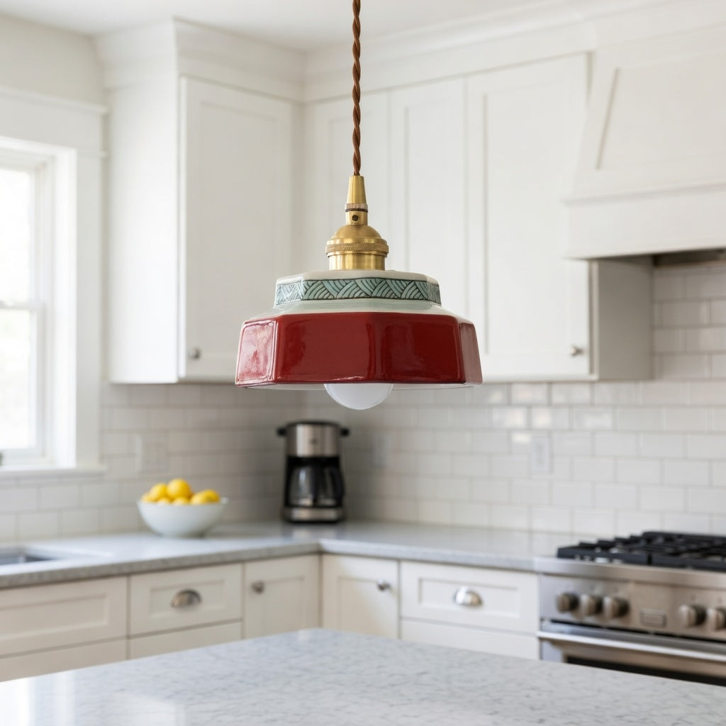 Handcrafted Red & Turquoise Ceramic Pendant Light - Modefinity