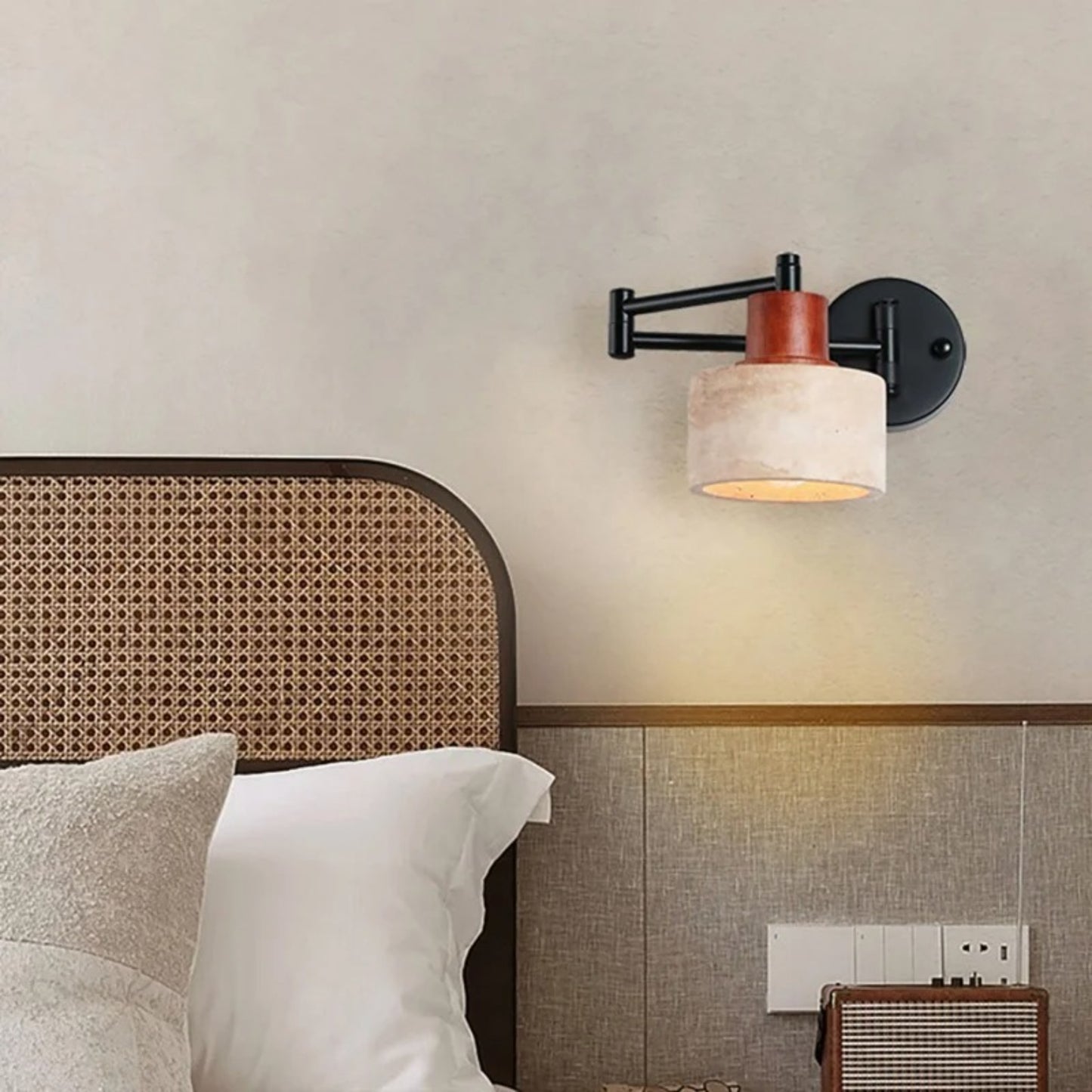 Industrial Stone & Wood Swing Arm Wall Light - Modefinity