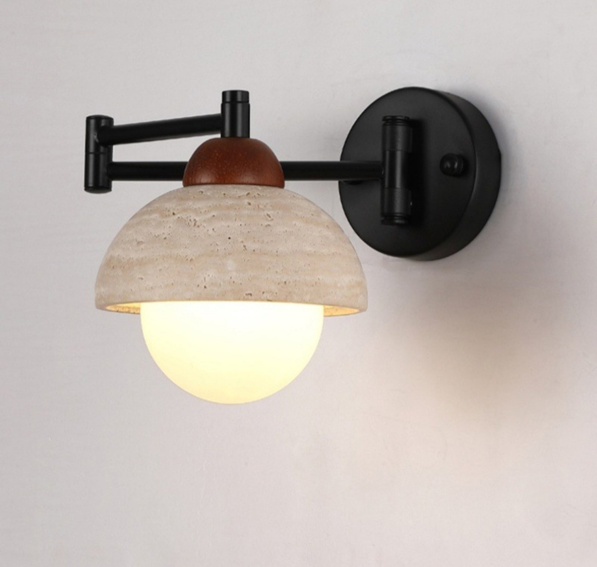Industrial Stone & Wood Swing Arm Wall Light - Modefinity