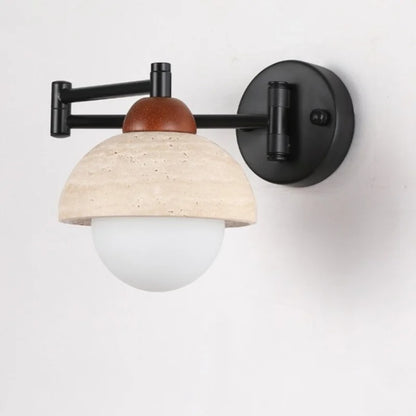 Industrial Stone & Wood Swing Arm Wall Light - Modefinity