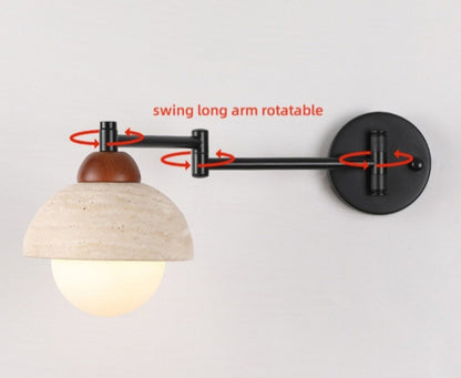 Industrial Stone & Wood Swing Arm Wall Light - Modefinity