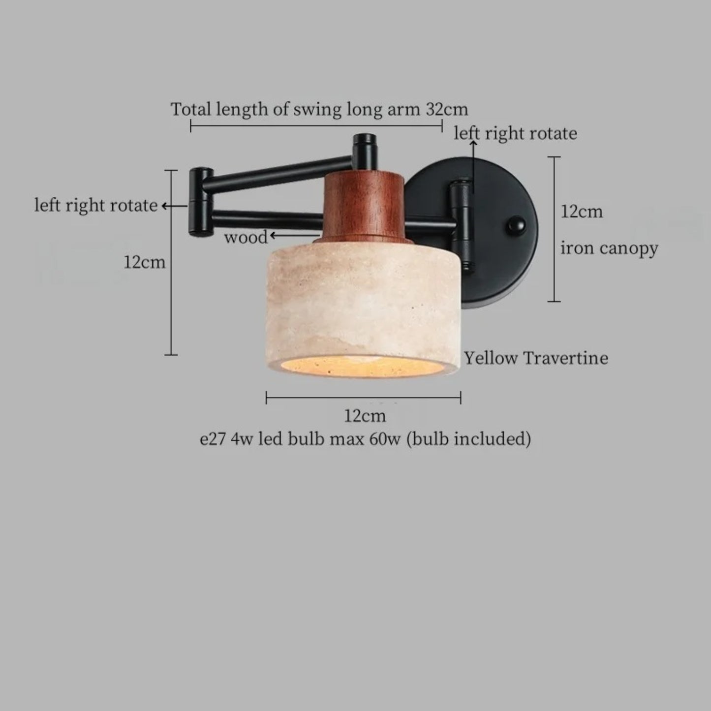 Industrial Stone & Wood Swing Arm Wall Light - Modefinity