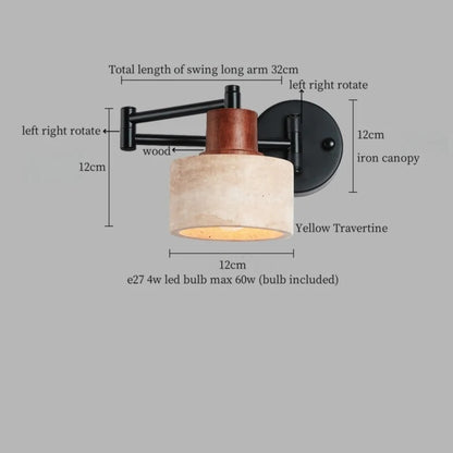 Industrial Stone & Wood Swing Arm Wall Light - Modefinity