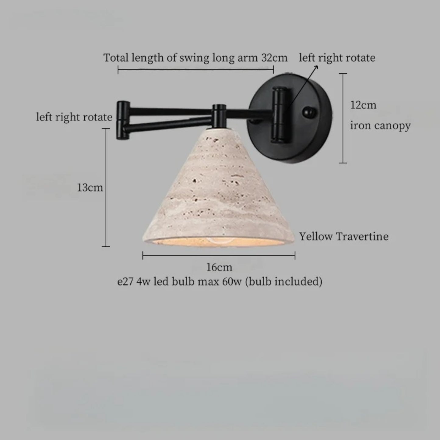 Industrial Stone & Wood Swing Arm Wall Light - Modefinity