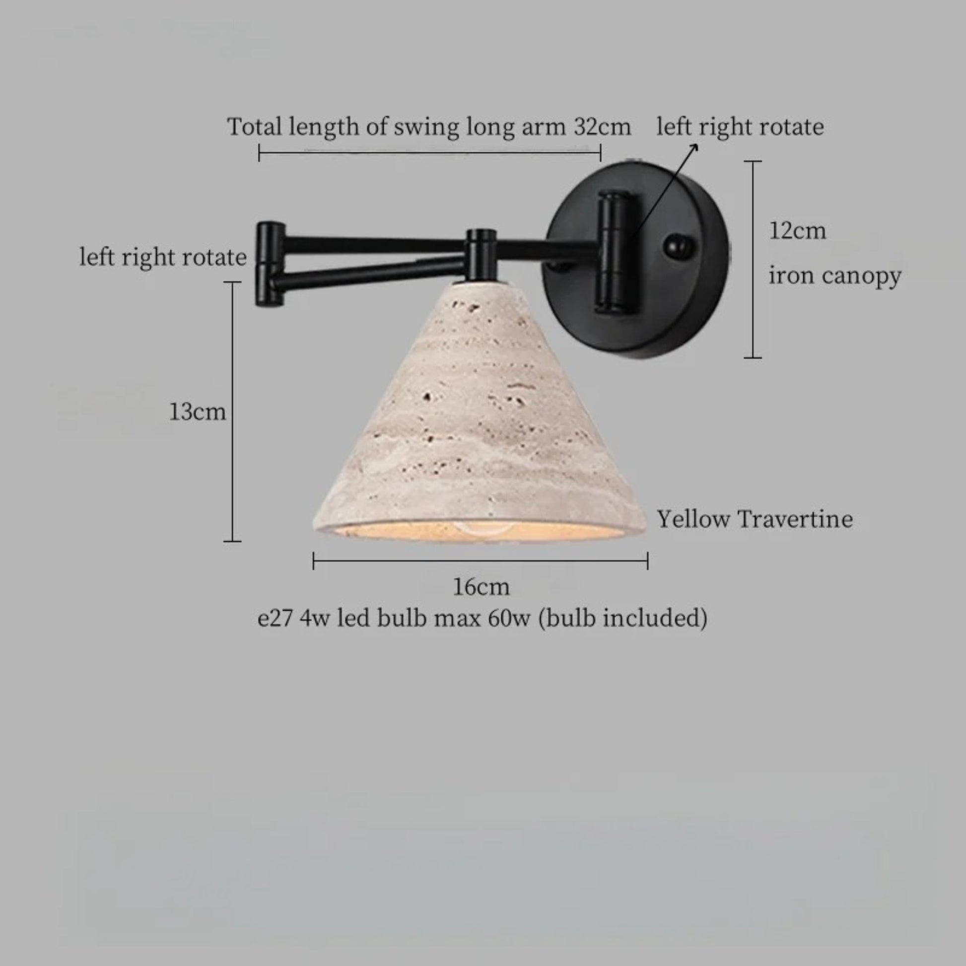 Industrial Stone & Wood Swing Arm Wall Light - Modefinity