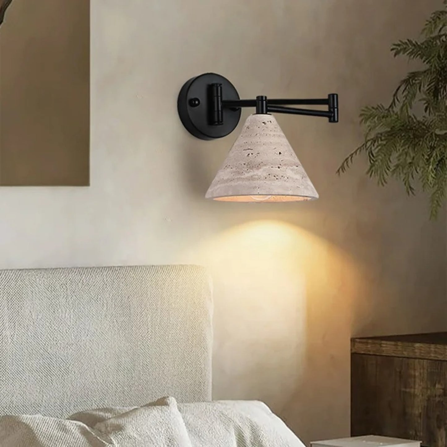 Industrial Stone & Wood Swing Arm Wall Light - Modefinity