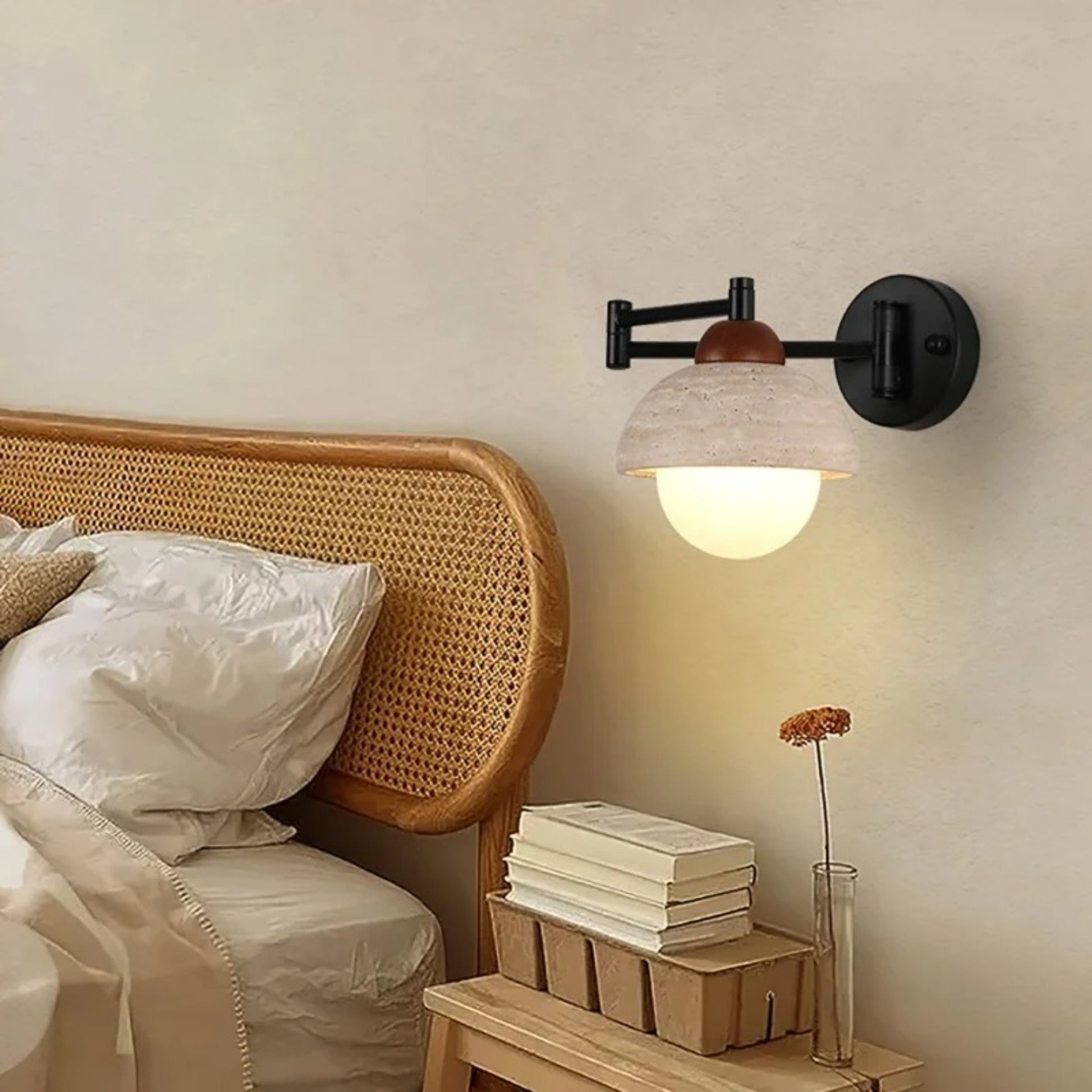 Industrial Stone & Wood Swing Arm Wall Light - Modefinity