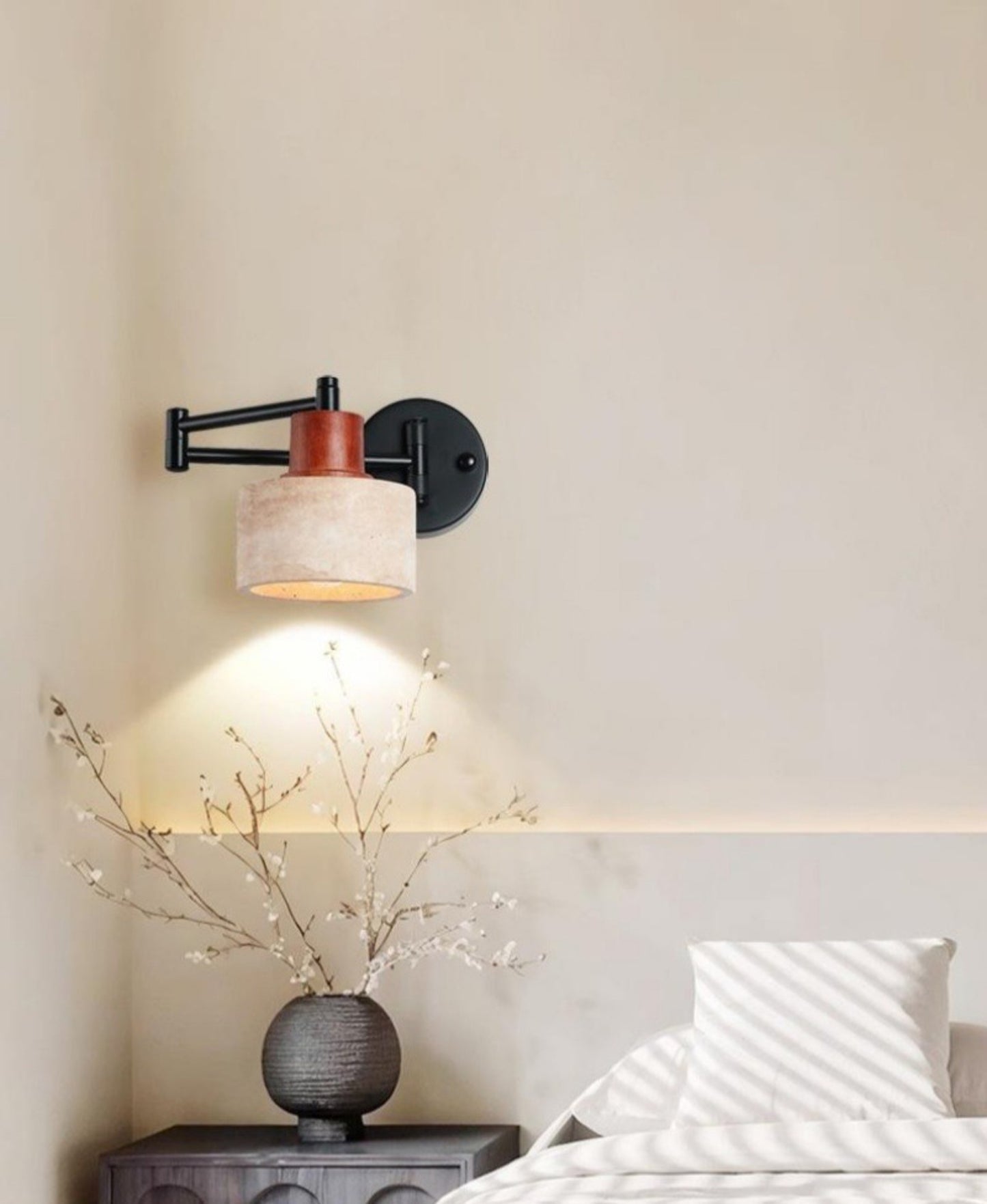 Industrial Stone & Wood Swing Arm Wall Light - Modefinity