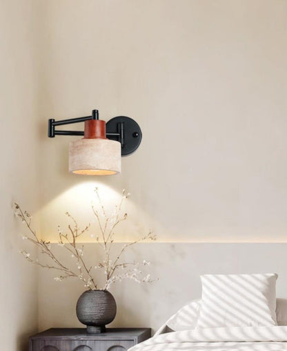Industrial Stone & Wood Swing Arm Wall Light - Modefinity