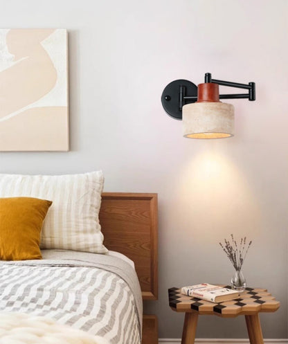 Industrial Stone & Wood Swing Arm Wall Light - Modefinity