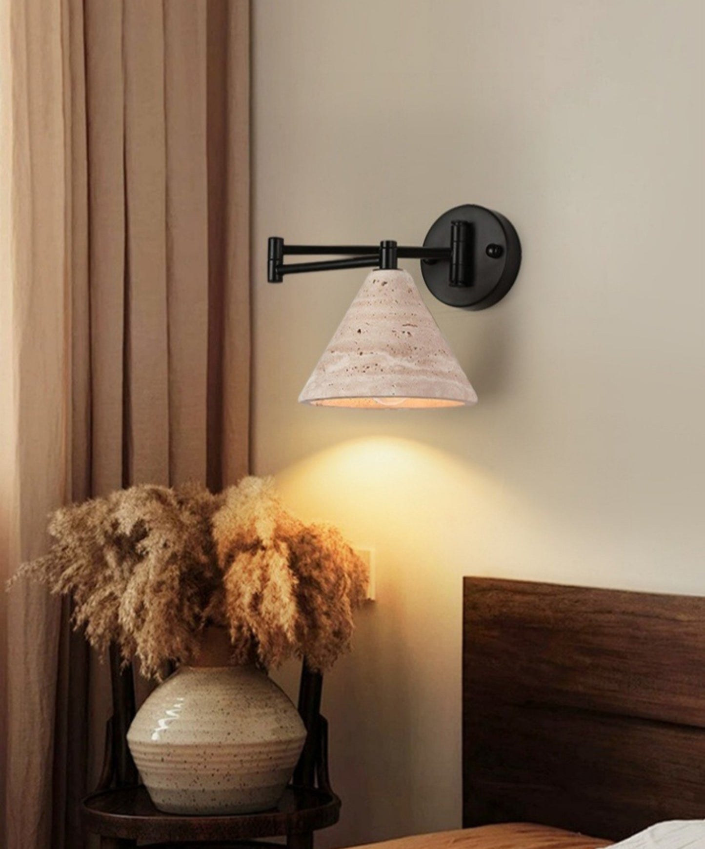 Industrial Stone & Wood Swing Arm Wall Light - Modefinity