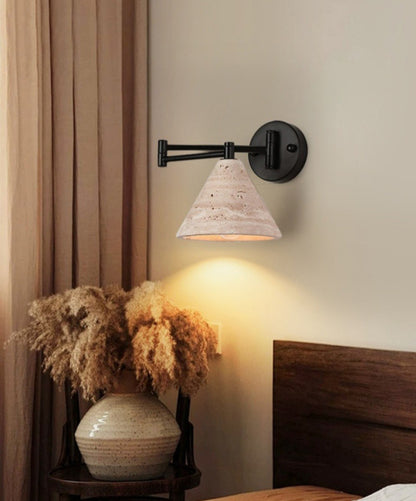 Industrial Stone & Wood Swing Arm Wall Light - Modefinity
