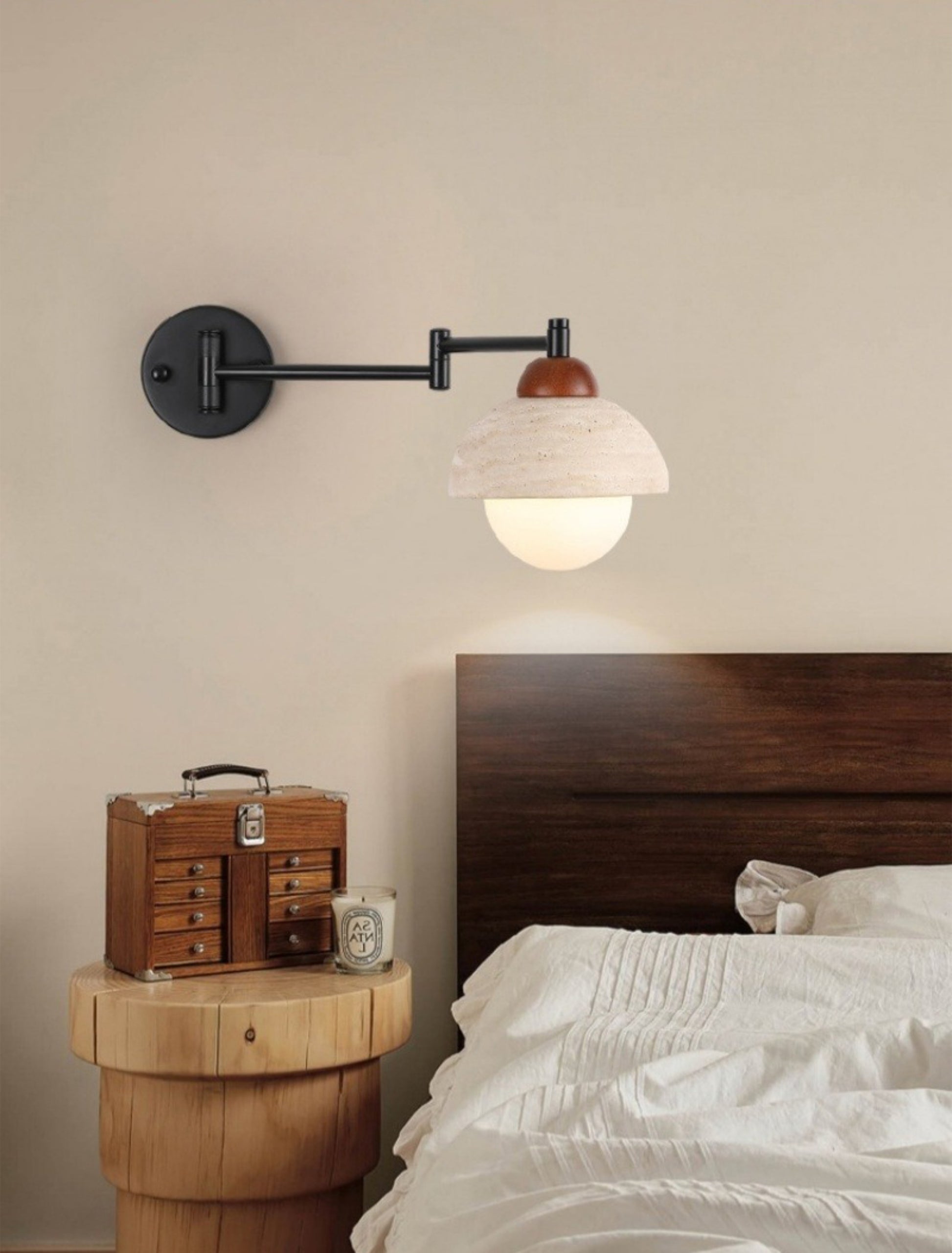 Industrial Stone & Wood Swing Arm Wall Light - Modefinity