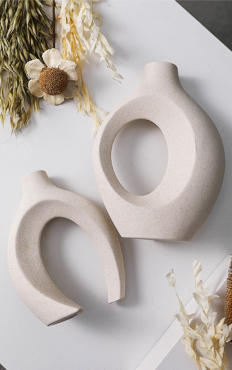 Japandi Beige Double Ceramic Vases - Modefinity