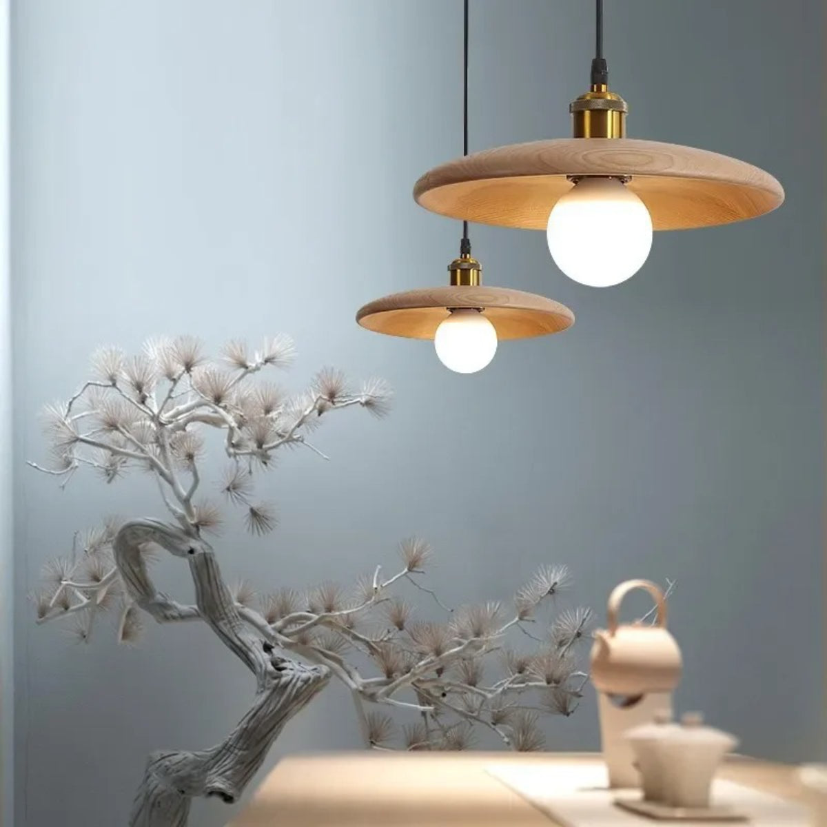 Japanese Minimalist Wooden Pendant Light – Nordic Zen LED Hanging Lamp