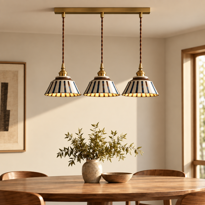 The Kyoto Stripe: Hand-Painted Ribbed Ceramic Pendant Light
