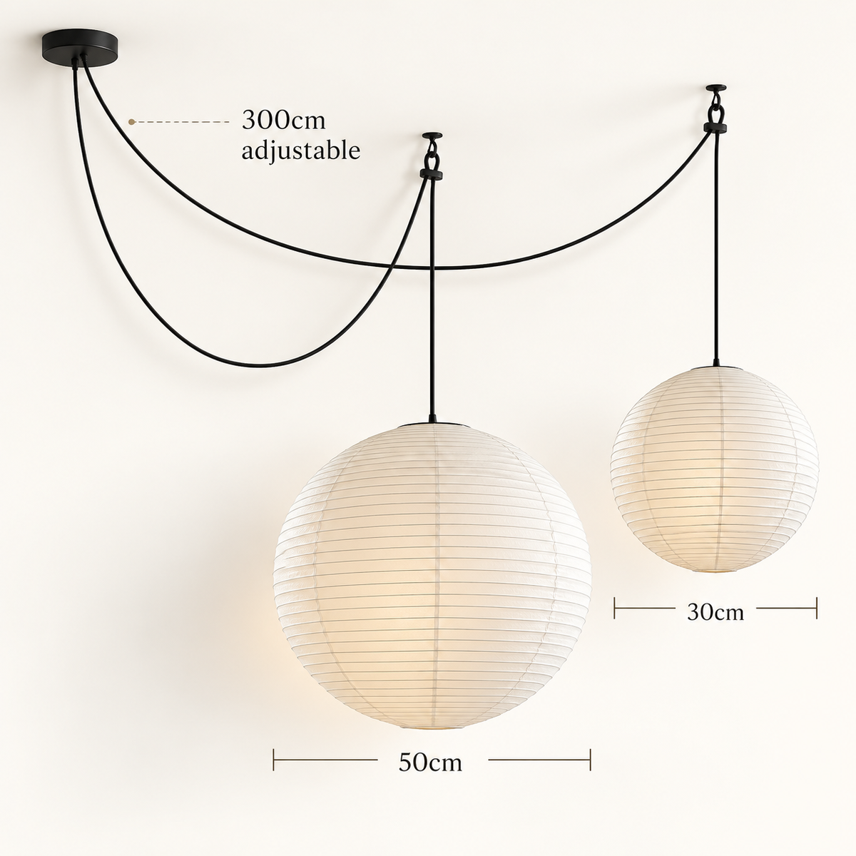 Hikari Japanese Paper Lantern Pendant Light – Oversized Wabi Sabi Chandelier