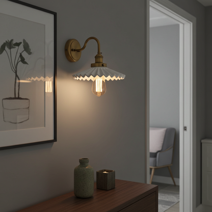 Ceramic Shade Wall Light with Brass Mount – Gooseneck Arm