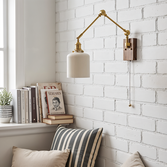 Splusa retro de pared de latón con sombra de vidrio estriado - 128WL