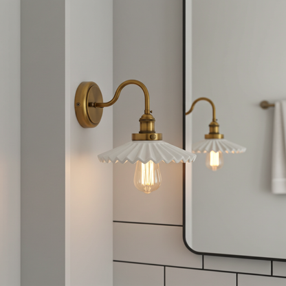 Ceramic Shade Wall Light with Brass Mount – Gooseneck Arm