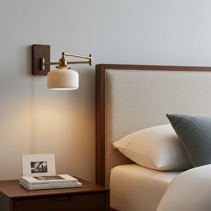 Luz de pared de cerámica con placa de madera - 116WL