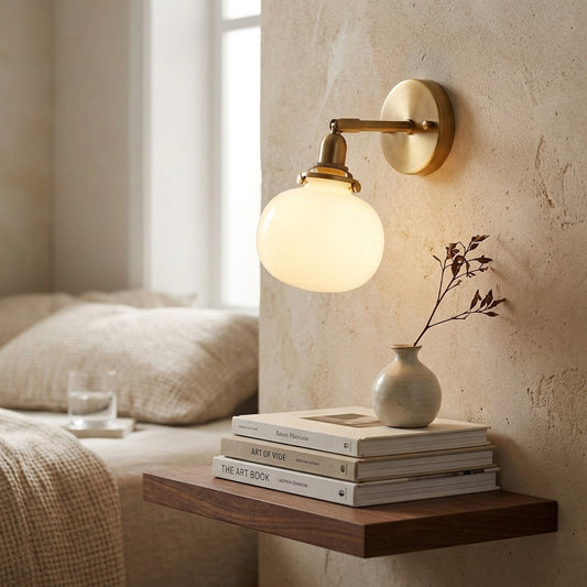 Ribbed Globe Glass Brass Wall Light - 220GBWL - Modefinity