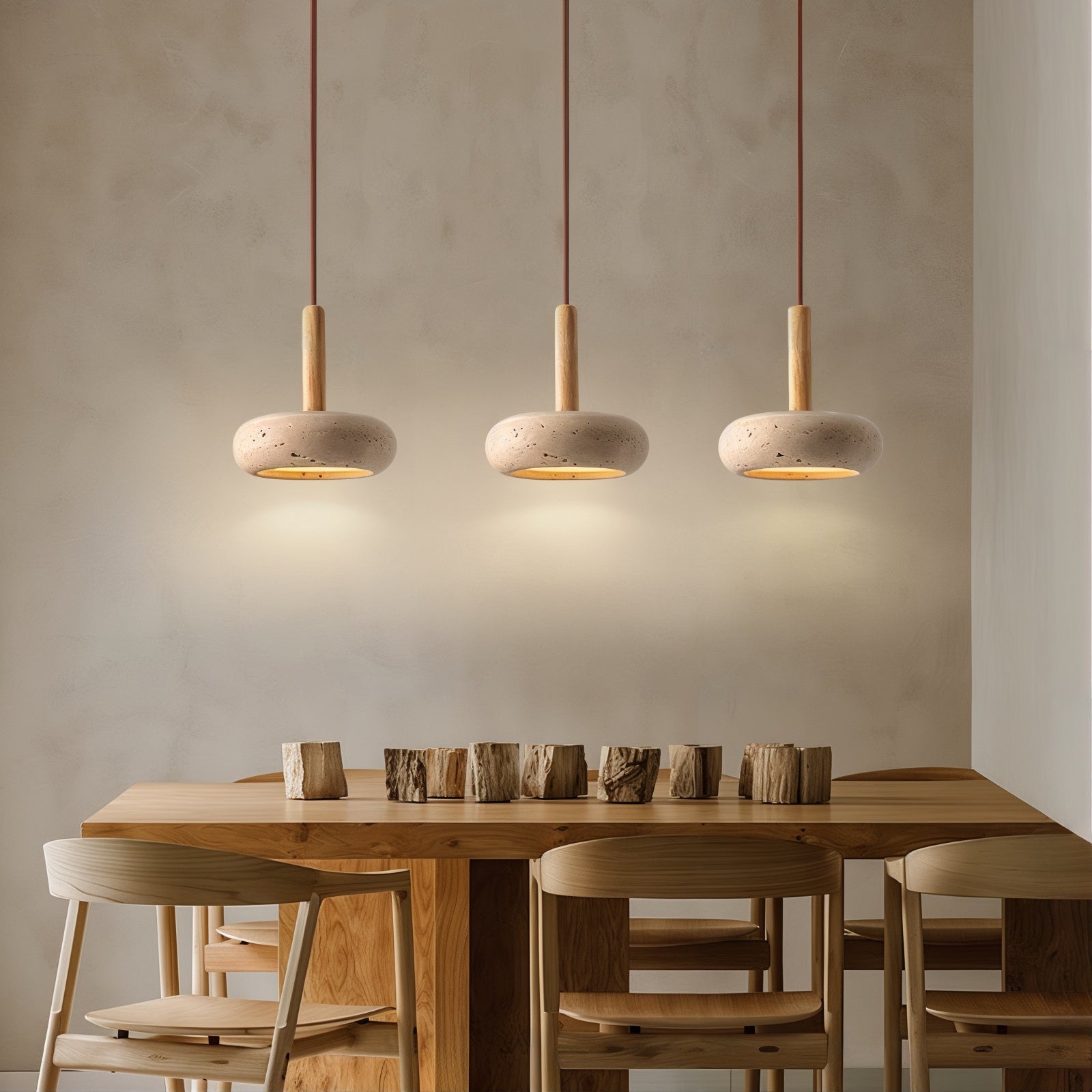 Modern Stone with Wood Pendant Lamp - Modefinity