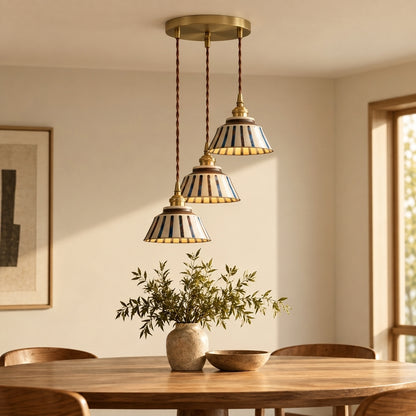 The Kyoto Stripe: Hand-Painted Ribbed Ceramic Pendant Light