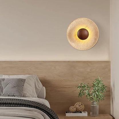 Solar Eclipse Stone & Wood Wall Light – Artistic Ambient Sconce - Modefinity