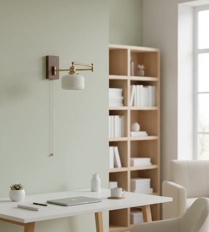 Ceramic Wall Light with Wooden Plate & Brass Hardware - Modefinity