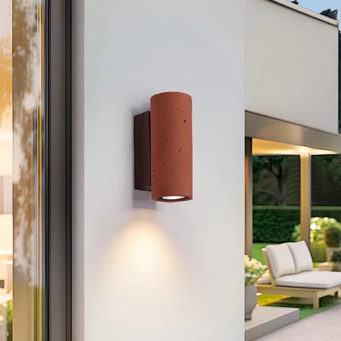 Terracotta Minimalist Wall Light – Modern Rustic Cylinder & Cube Design - Modefinity