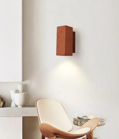 Terracotta Minimalist Wall Light – Modern Rustic Cylinder & Cube Design - Modefinity