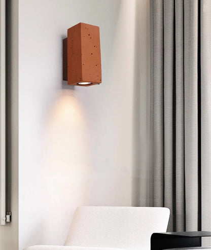 Terracotta Minimalist Wall Light – Modern Rustic Cylinder & Cube Design - Modefinity
