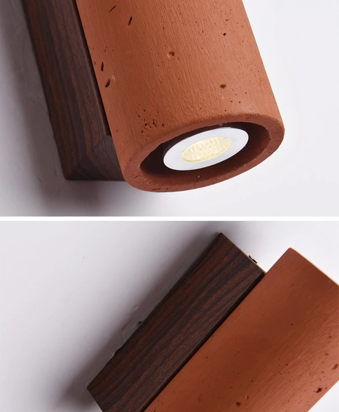 Terracotta Minimalist Wall Light – Modern Rustic Cylinder & Cube Design - Modefinity