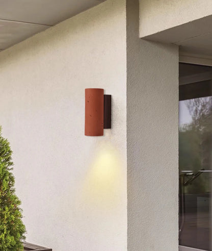 Terracotta Minimalist Wall Light – Modern Rustic Cylinder & Cube Design - Modefinity