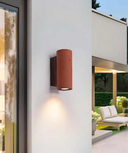 Terracotta Minimalist Wall Light – Modern Rustic Cylinder & Cube Design - Modefinity