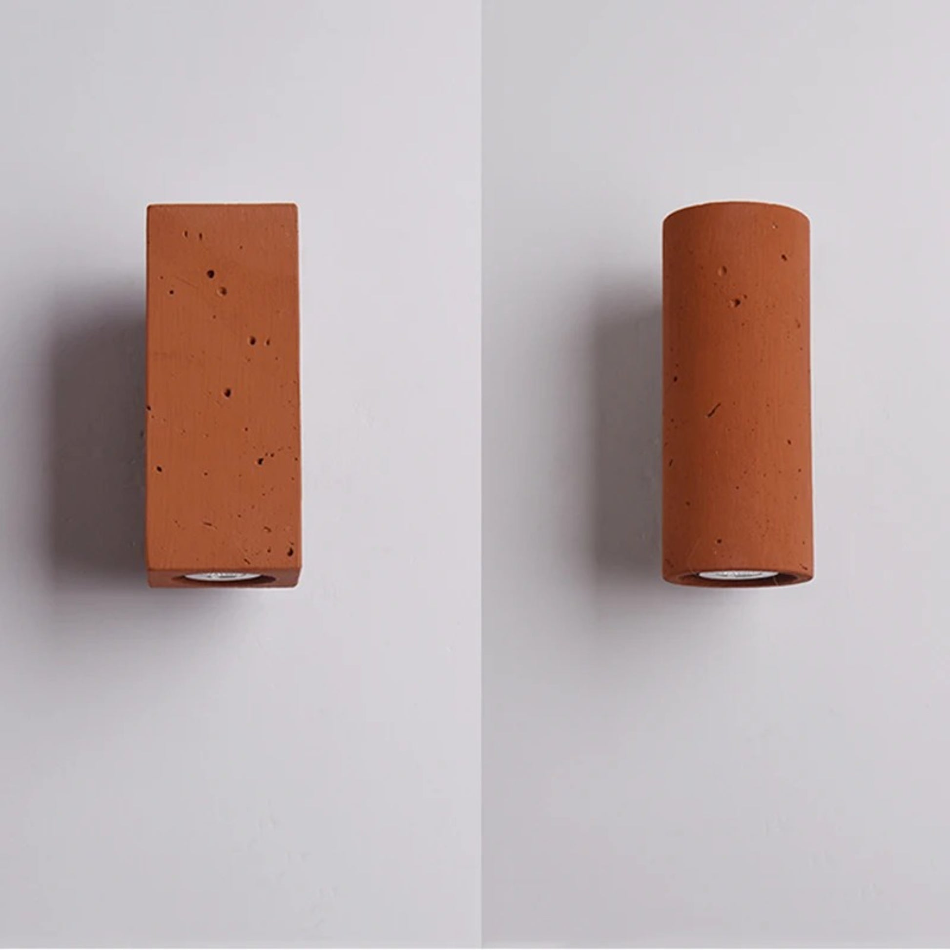 Terracotta Minimalist Wall Light – Modern Rustic Cylinder & Cube Design - Modefinity